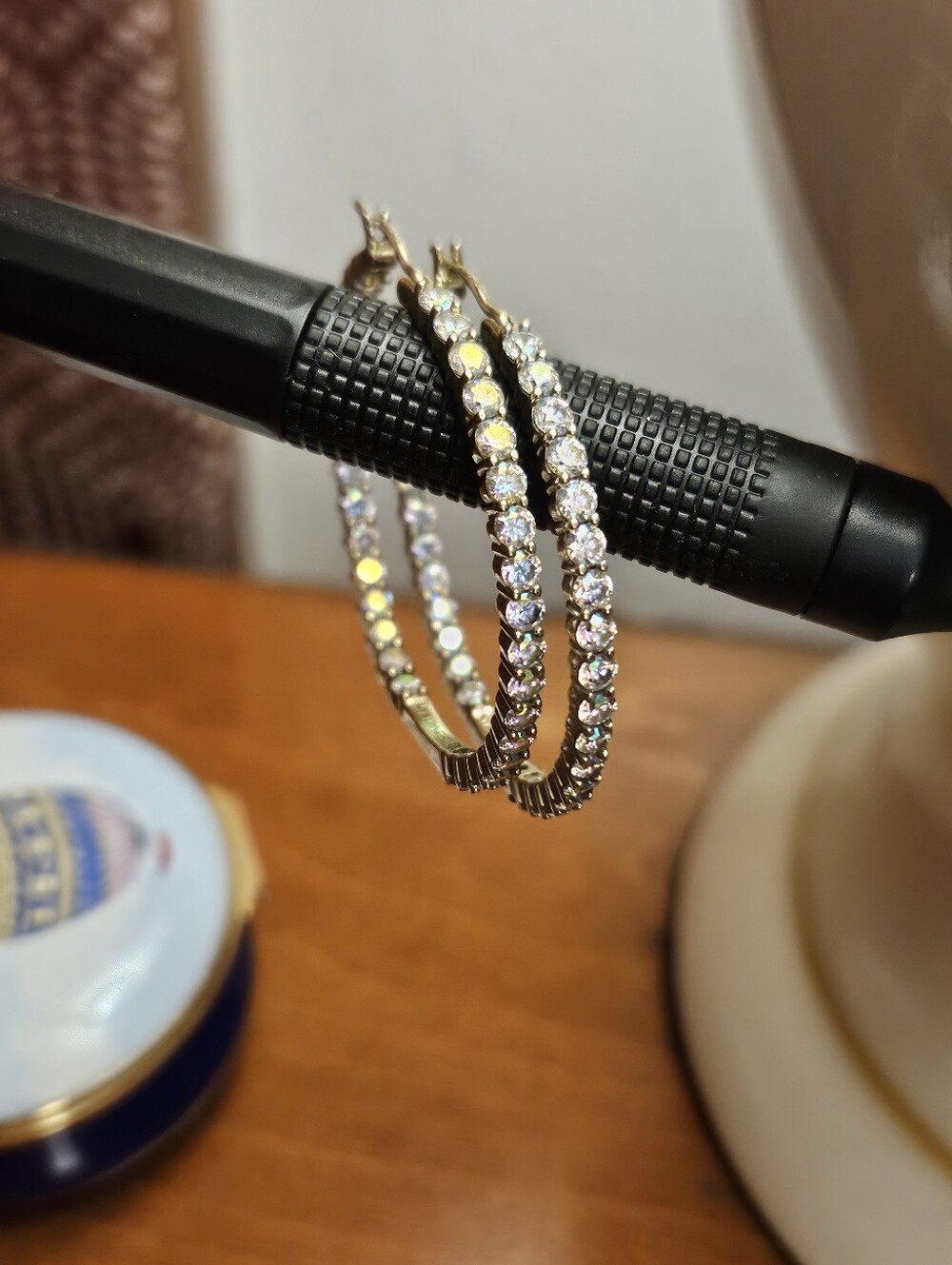 DIAMONIQUE Aurora Borealis "Diamond" Hoop Earrings   (1.5")                 EUC